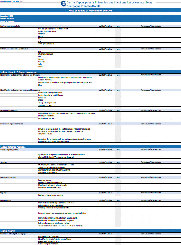 Check-list Plan local de ma�trise d'une �pid�mie en EMS